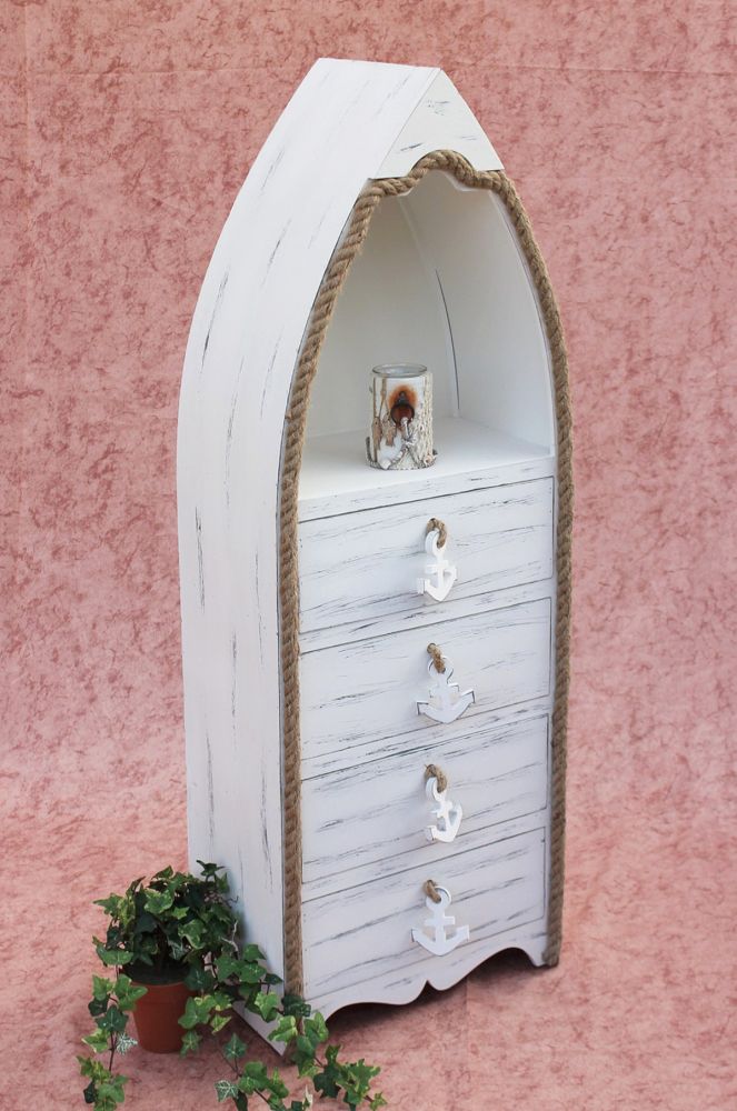 Boot Kommode 412-WH 117cm Badregal Weiß Shabby Schrank Badschrank Badmöbel Regal