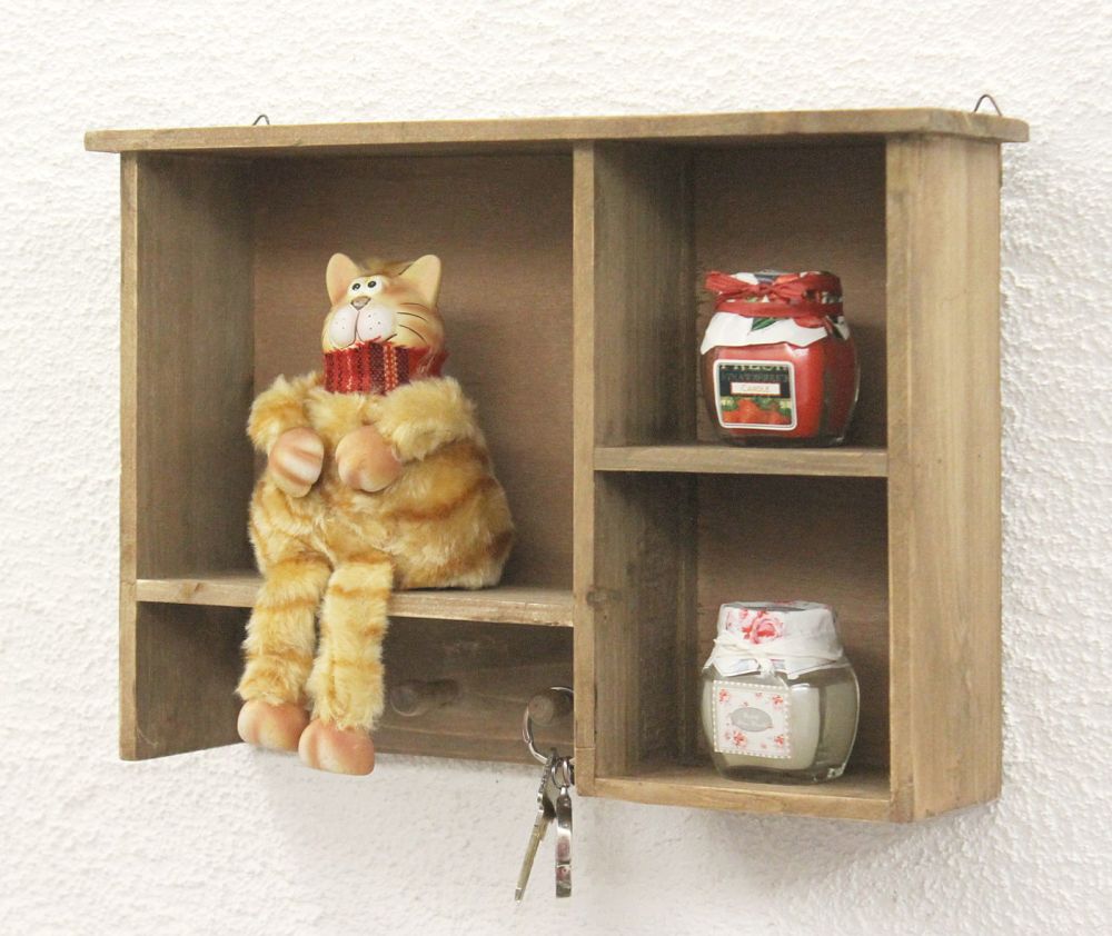 Setzkasten YX-14B221 Wandregal shabby 34cm Sammlervitrine Schlüsselhaken Regal