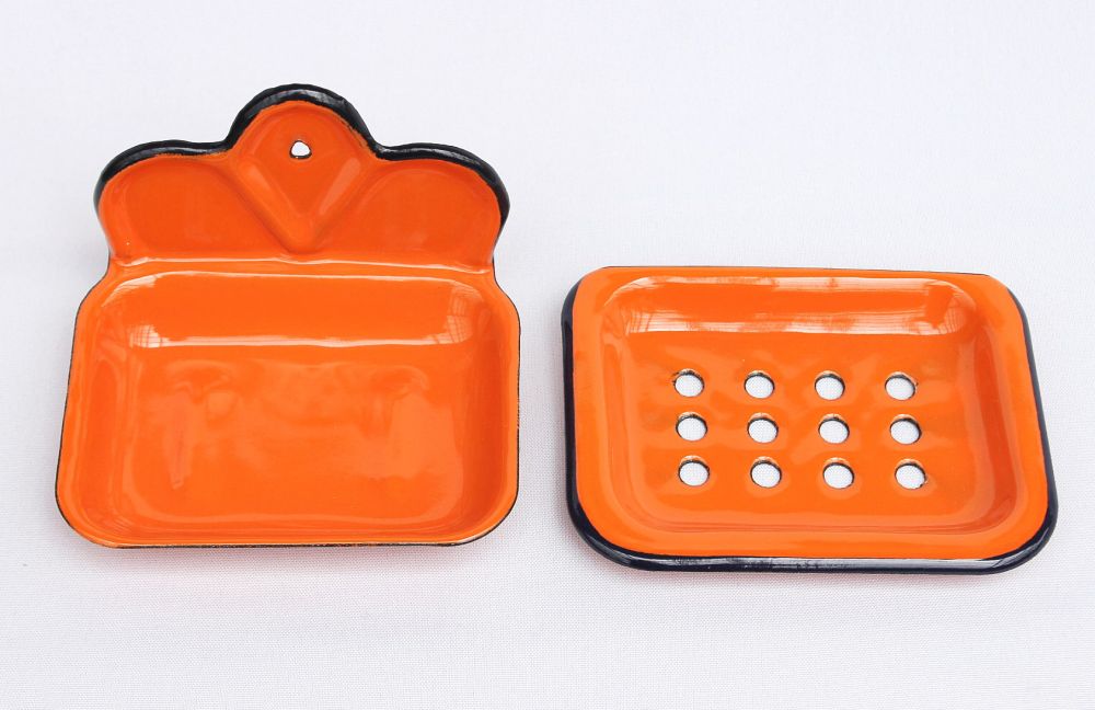 Seifenhalter 618 Orange Seifenschale 13cm emailliert Landhaus Emaille Seifenspender