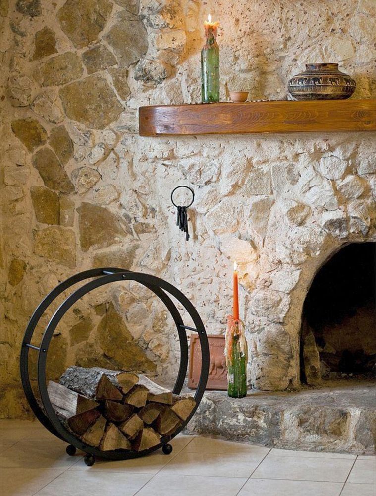 Kaminholzregal Kaminholzständer Rund D-70cm Schwarz Holzkorb Kaminholzhalter Holzregal