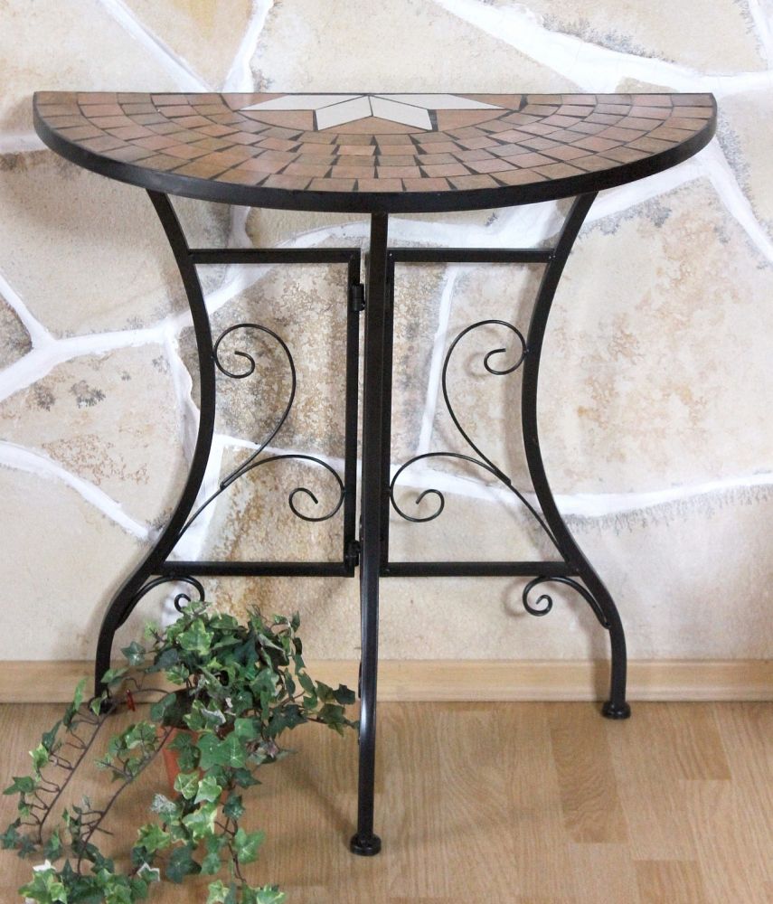 DanDiBo Tisch Halbrund Konsolentisch Wandtisch 120041 Beistelltisch Metall Mosaik 70 cm