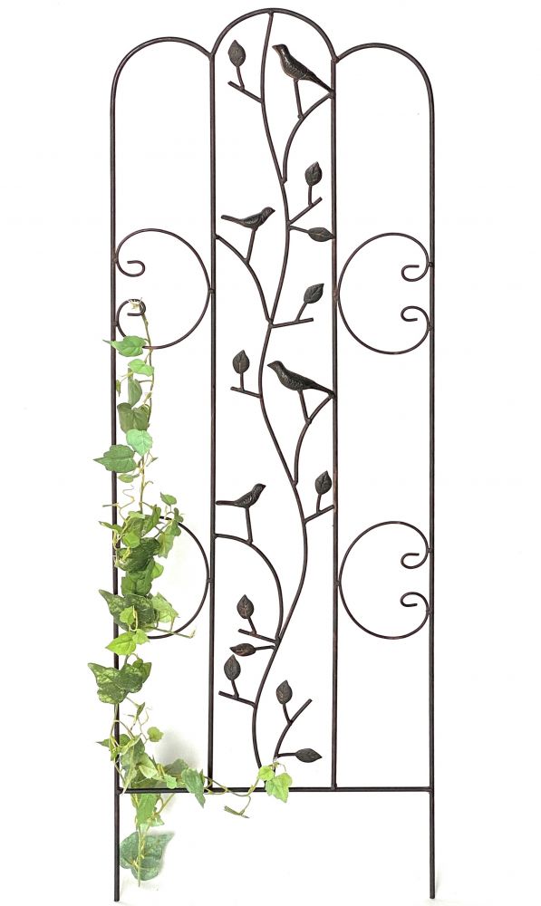 DanDiBo Rankhilfe Metall mit Vögel Blumengitter 110 cm Freistehend Rankgitter 1858 Steckzaun Kletterhilfe Zaun