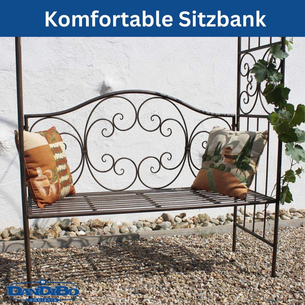 DanDiBo Rosenbogen mit Sitzbank Metall Stabil 120 cm Breit 120852 Rankgitter Bank Spalier Pergola