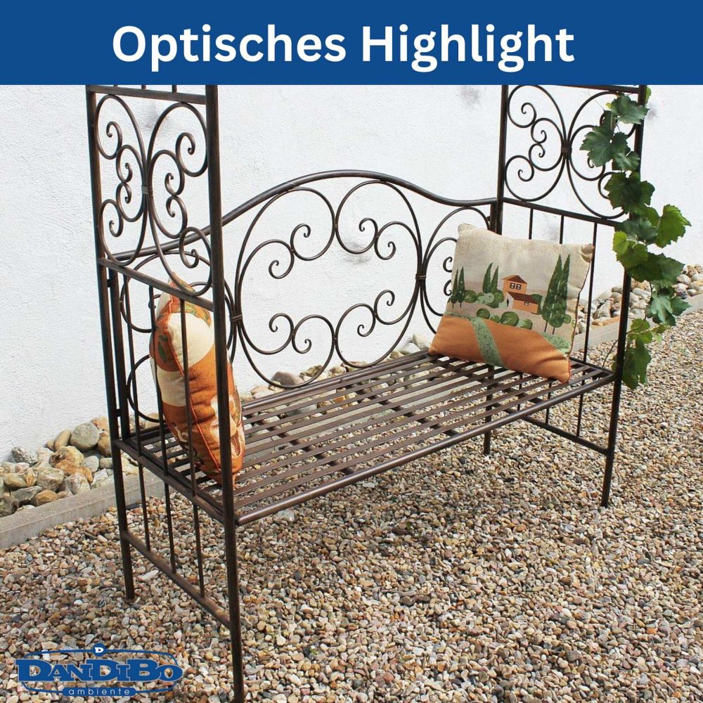 DanDiBo Rosenbogen mit Sitzbank Metall Stabil 120 cm Breit 120852 Rankgitter Bank Spalier Pergola