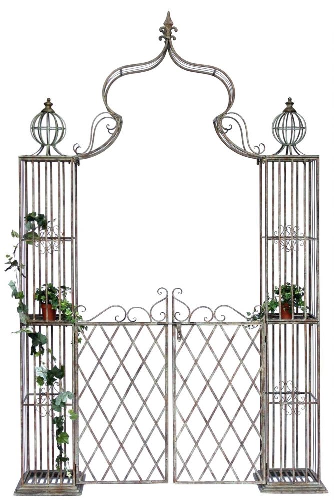 DanDiBo Rose arch with gate Metal gate 275x170 cm Round arch Archway Pergola 110241 Wrought iron climbing aid Garden gate