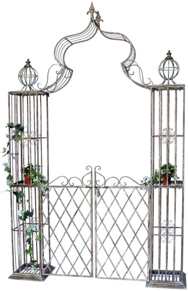 DanDiBo Rose arch with gate Metal gate 275x170 cm Round arch Archway Pergola 110241 Wrought iron climbing aid Garden gate
