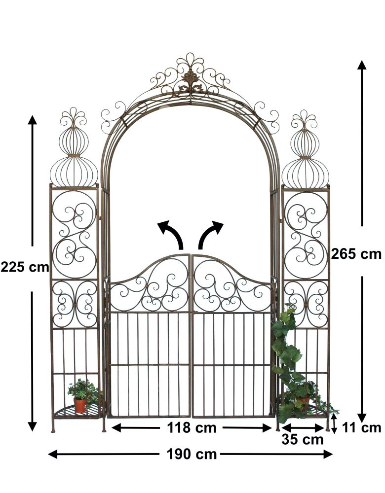 DanDiBo Rosenbogen mit Tür Tor aus Metall 120853 Rundbogen Antik Torbogen Gartentor Rankhilfe Schmiedeeisen