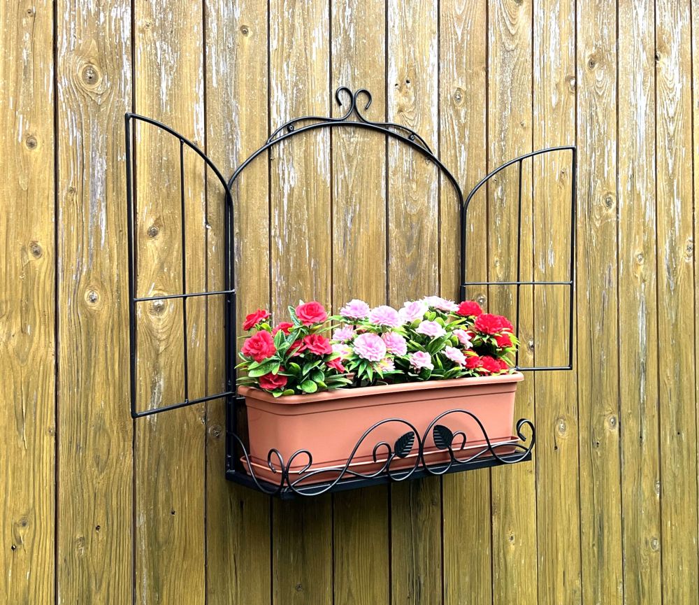 DanDiBo wall flower holder window black metal wall flower stand flower rack wall shelf shelf