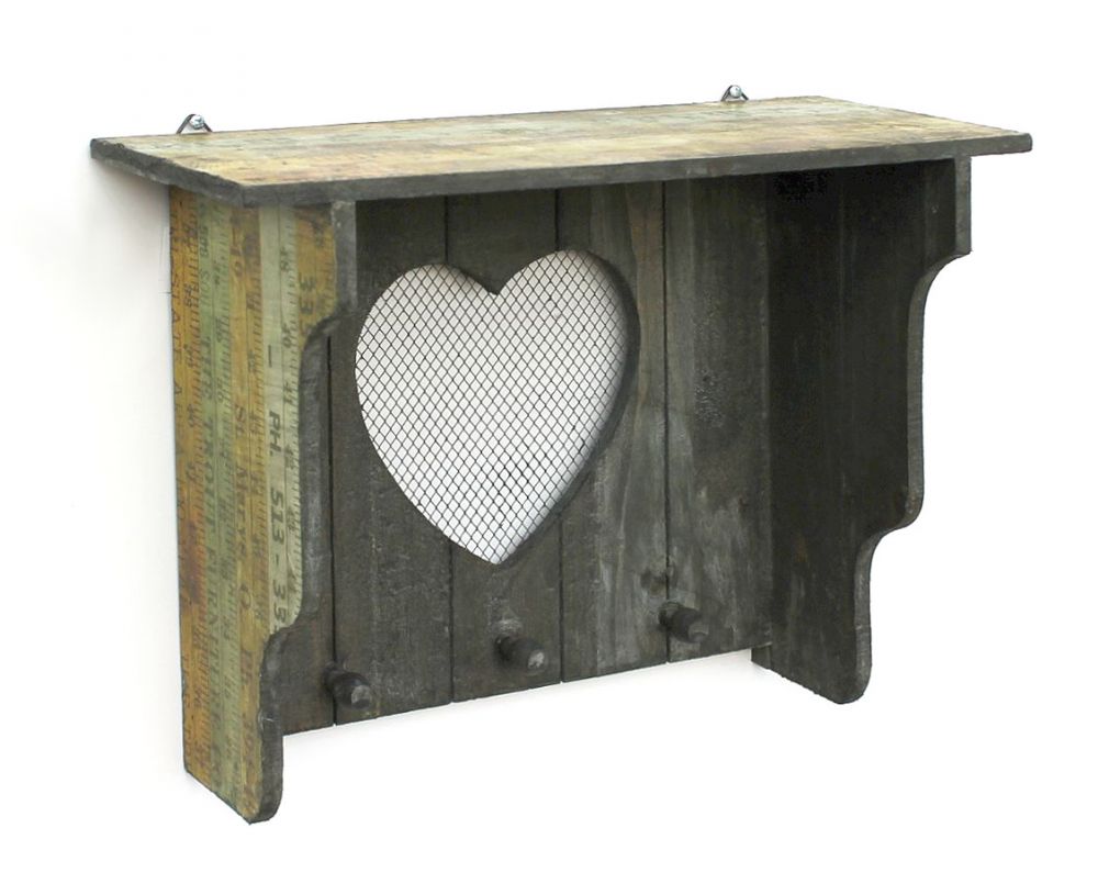 DanDiBo Schlüsselleiste mit Ablage Holz A12020 Wandregal mit Herz Schlüsselregal Schlüsselbrett Schlüsselboard Schlüsselhaken Wandkosole Vintage Shabby Hakenleiste Regal Briefablage