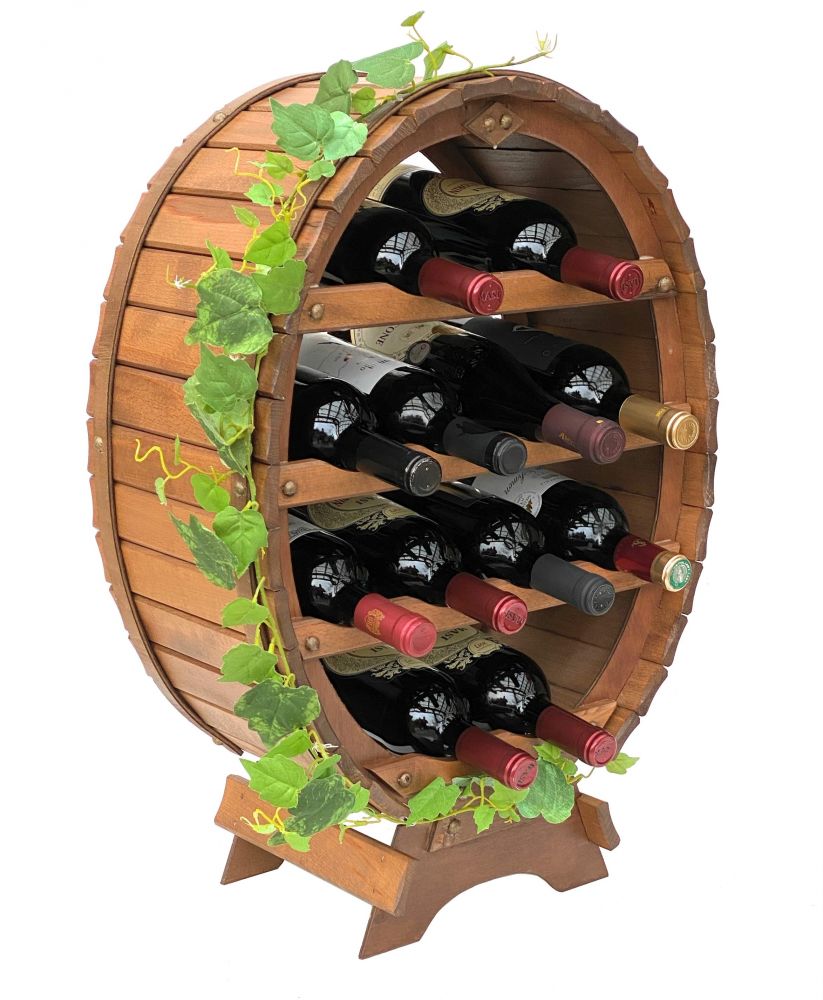 DanDiBo Weinregal Holz Stehend Weinfass 12 Flaschen Braun gebeizt Flaschenregal Flaschenhalter Fass