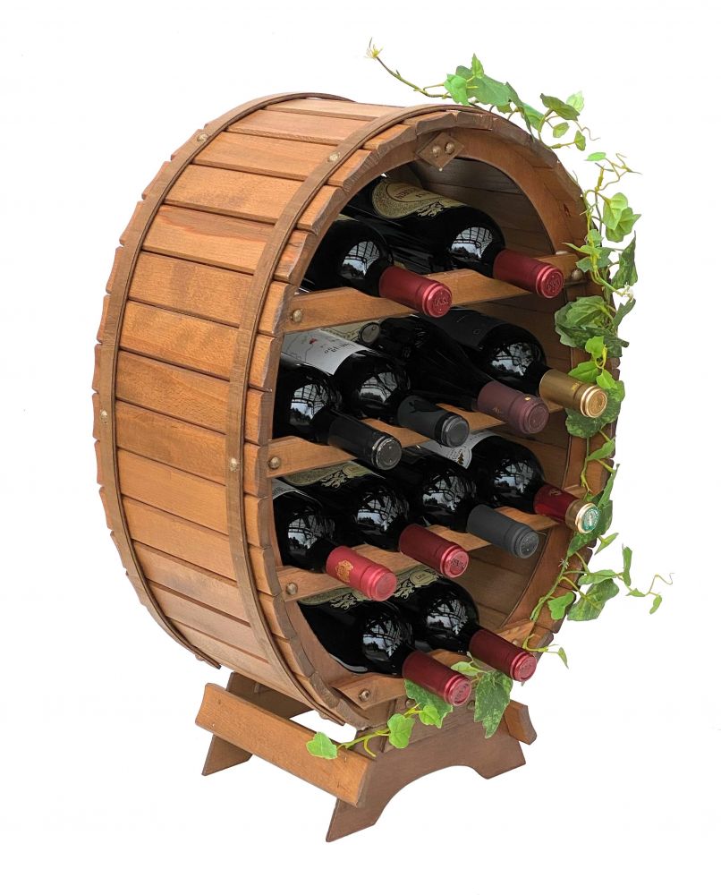 DanDiBo Weinregal Holz Stehend Weinfass 12 Flaschen Braun gebeizt Flaschenregal Flaschenhalter Fass