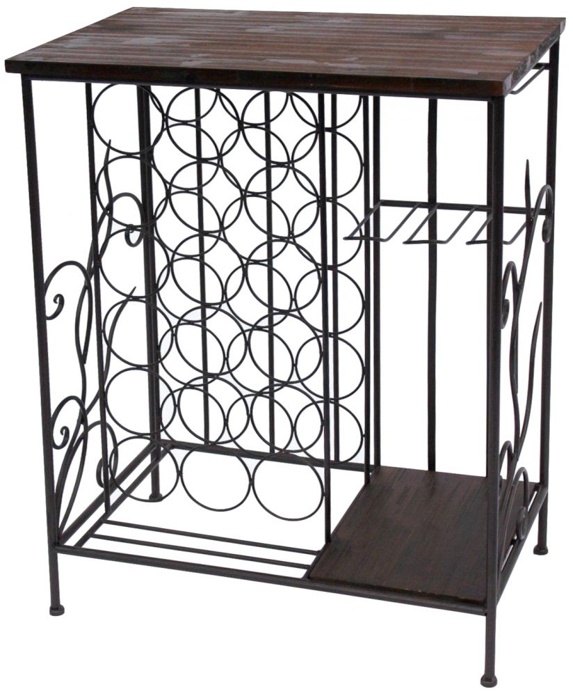 Weinregal mit Holzablage 12977 Flaschenregal mit Glashalter 83 cm Braun Metall Holz Flaschenhalter Weinschrank Regal Stehend