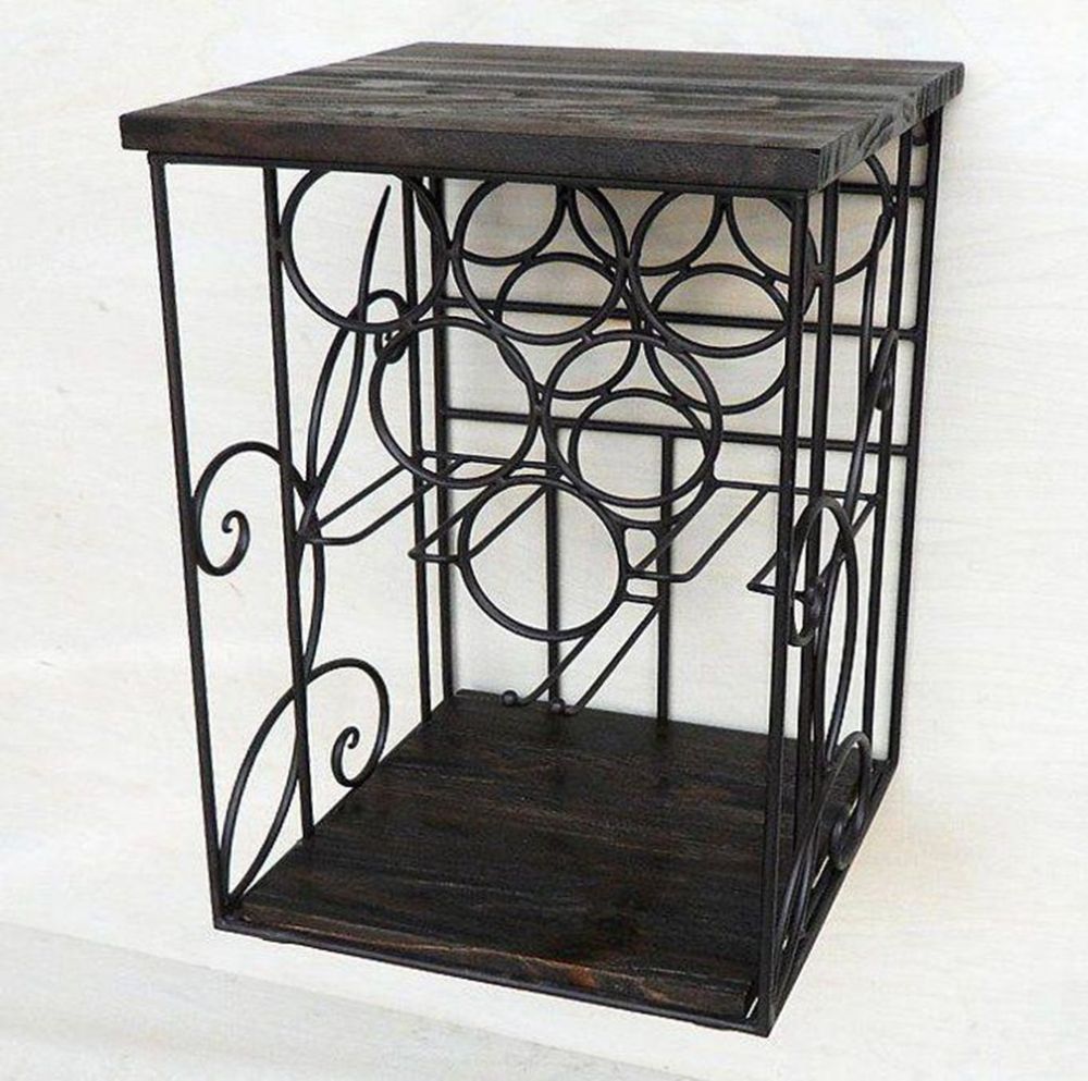 DanDiBo Weinregal Metall Wand mit Glashalter Holzablage HX12981 Flaschenregal 53 cm Flaschenhalter Wandmontage