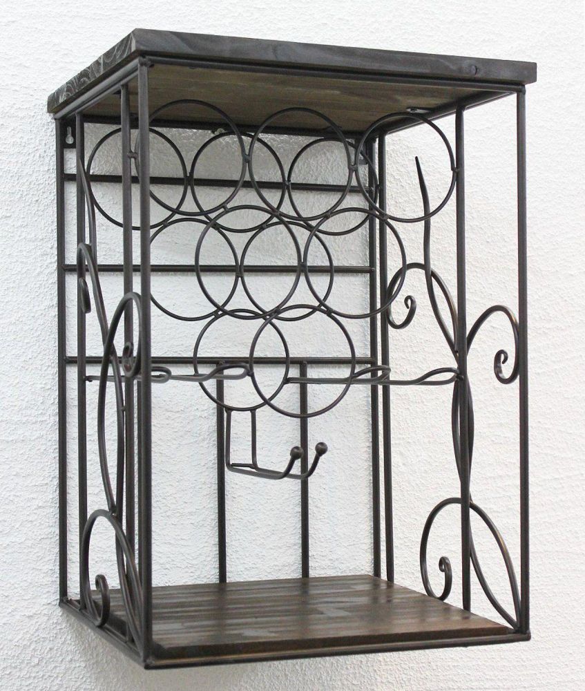 DanDiBo Weinregal Metall Wand mit Glashalter Holzablage HX12981 Flaschenregal 53 cm Flaschenhalter Wandmontage