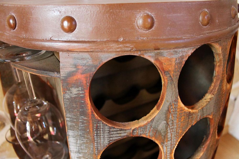 DanDiBo wine rack wood standing rustic wine barrel bottle rack 1486 side table cabinet barrel wine bar