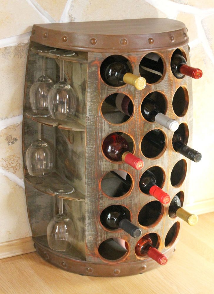 DanDiBo wine rack wood standing rustic wine barrel bottle rack 1486 side table cabinet barrel wine bar
