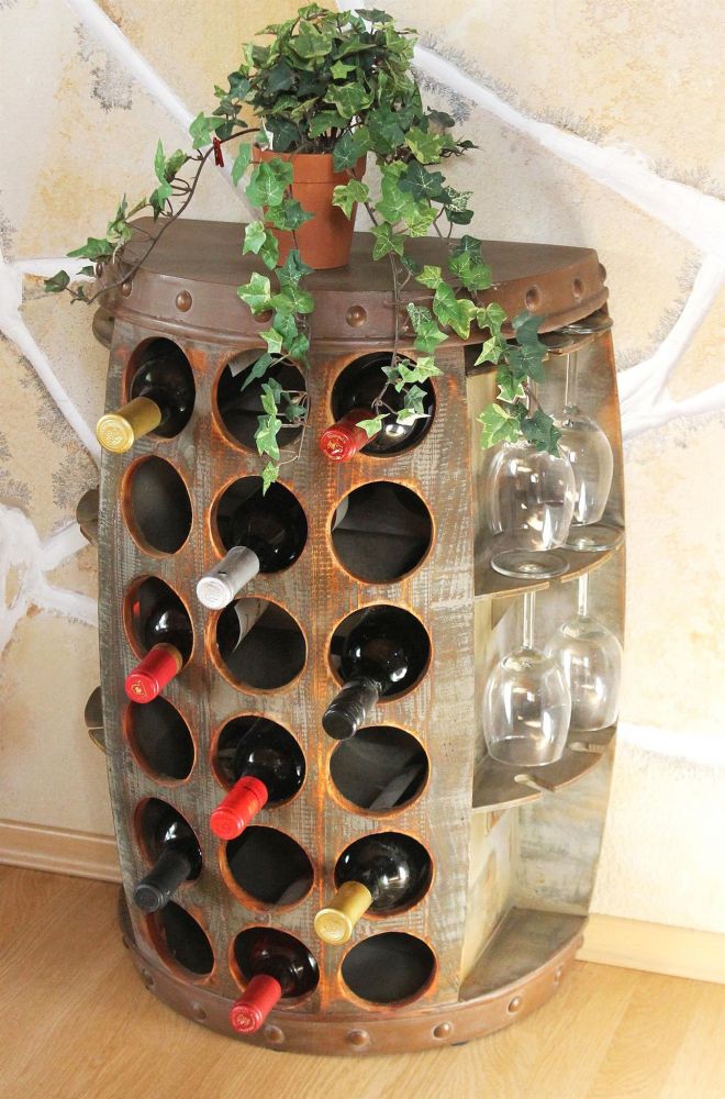 DanDiBo wine rack wood standing rustic wine barrel bottle rack 1486 side table cabinet barrel wine bar