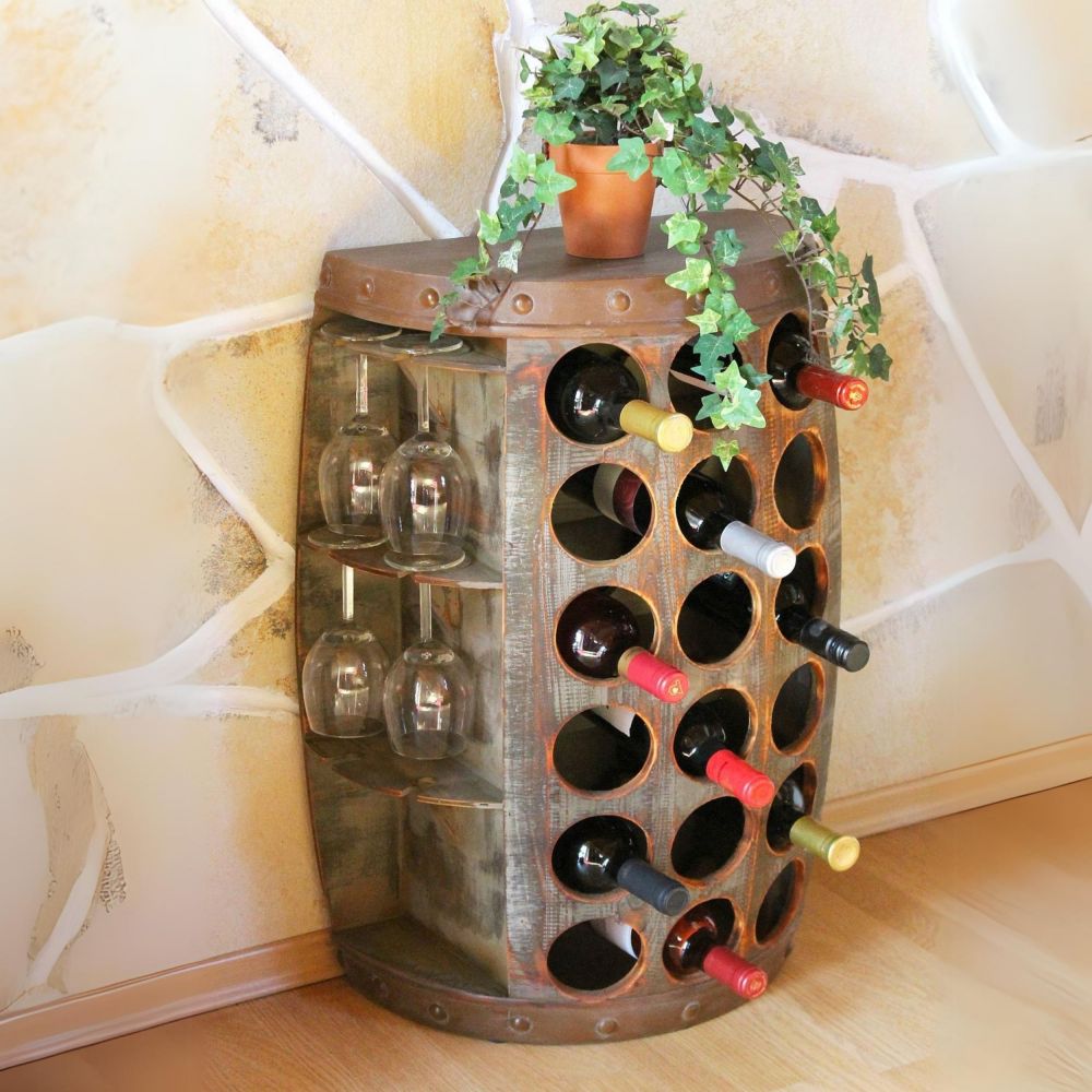 DanDiBo wine rack wood standing rustic wine barrel bottle rack 1486 side table cabinet barrel wine bar