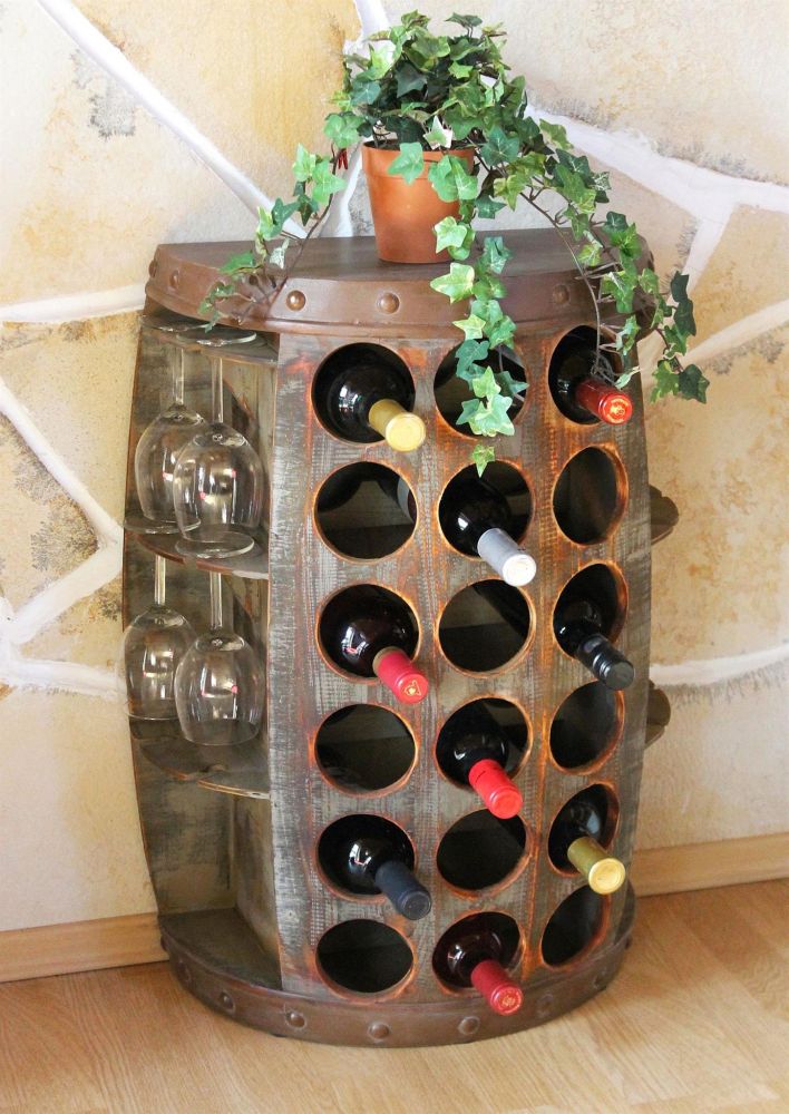 DanDiBo wine rack wood standing rustic wine barrel bottle rack 1486 side table cabinet barrel wine bar