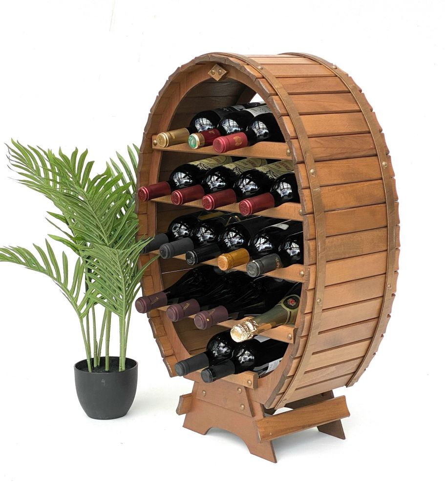 DanDiBo Weinregal Holz Stehend Weinfass 18 Flaschen Braun gebeizt Flaschenregal Flaschenhalter Fass