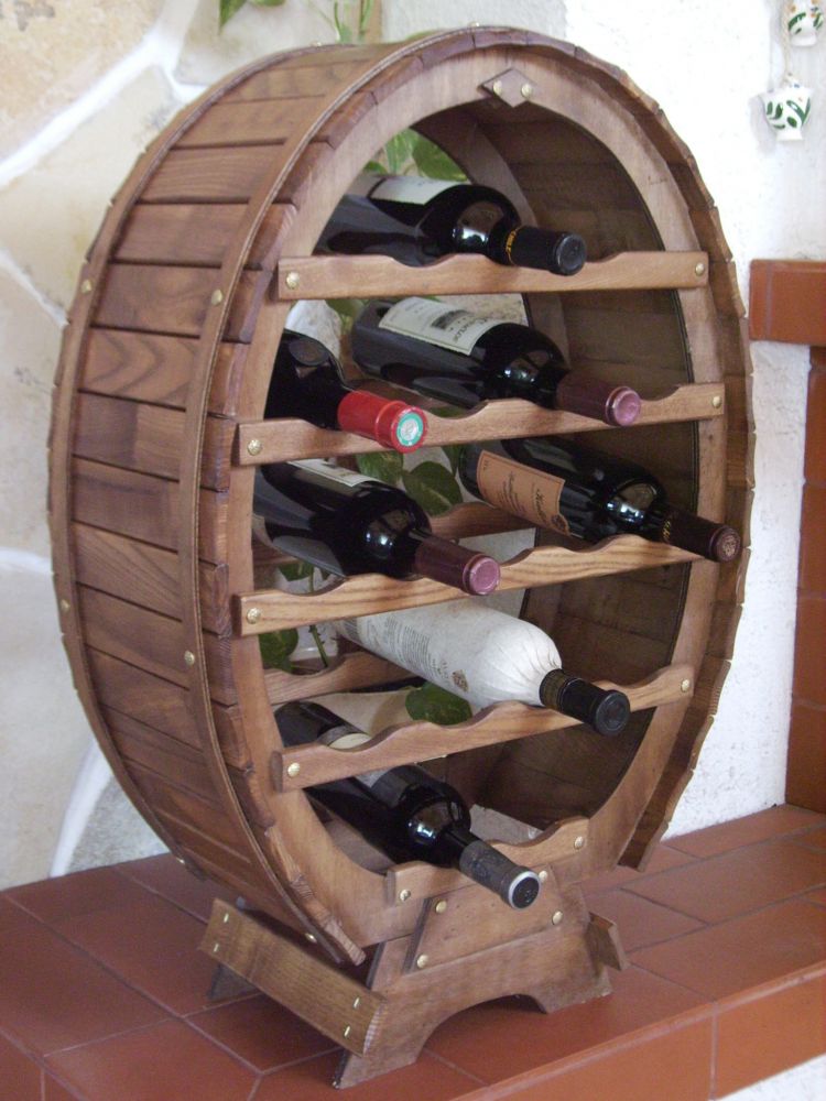 DanDiBo Weinregal Holz Stehend Weinfass 18 Flaschen Braun gebeizt Flaschenregal Flaschenhalter Fass