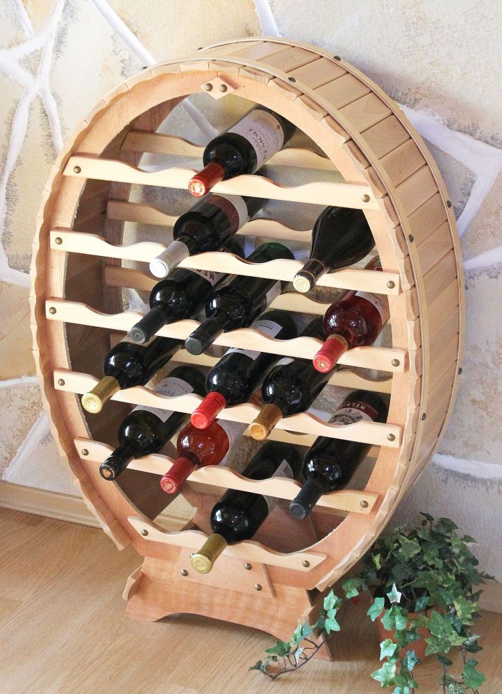 DanDiBo Weinregal Holz Stehend Weinfass 24 Flaschen Natur lackiert Wandregal Flaschenregal Flaschenhalter Fass
