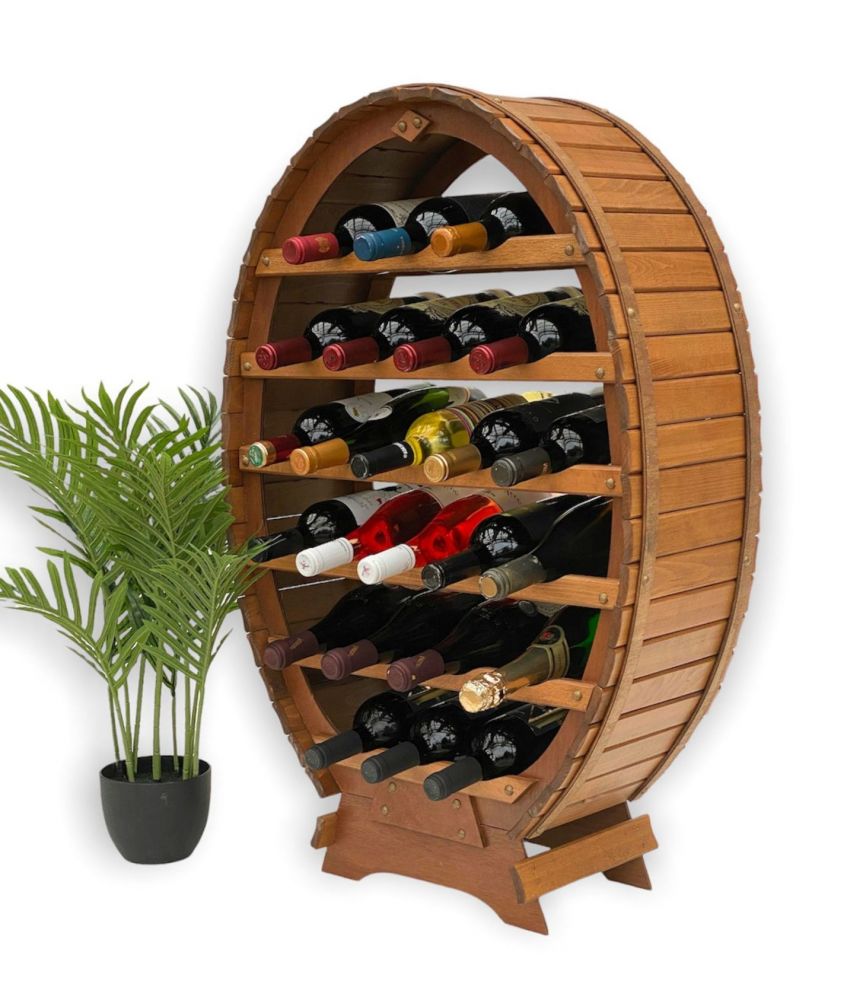 DanDiBo Weinregal Holz Stehend Weinfass 24 Flaschen Braun Flaschenregal Flaschenhalter Fass