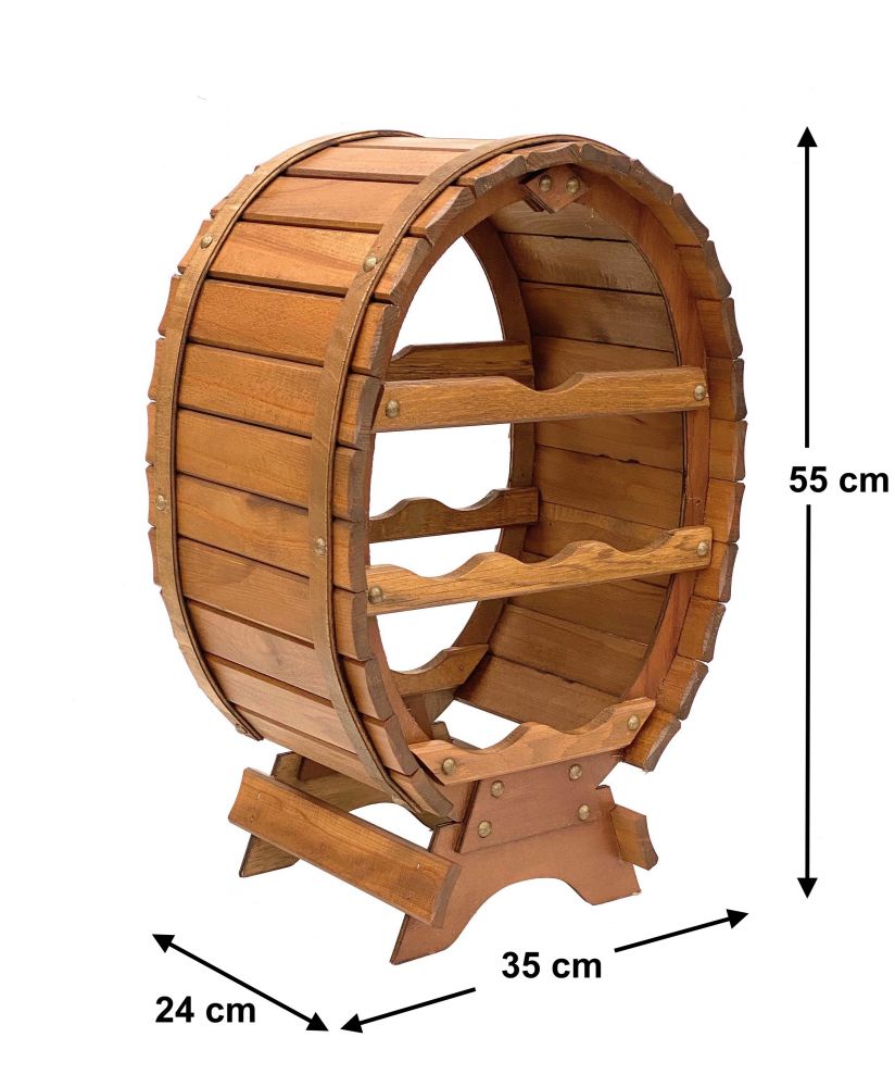 DanDiBo Weinregal Holz Stehend Weinfass 6 Flaschen Braun gebeizt Flaschenregal Flaschenhalter Fass