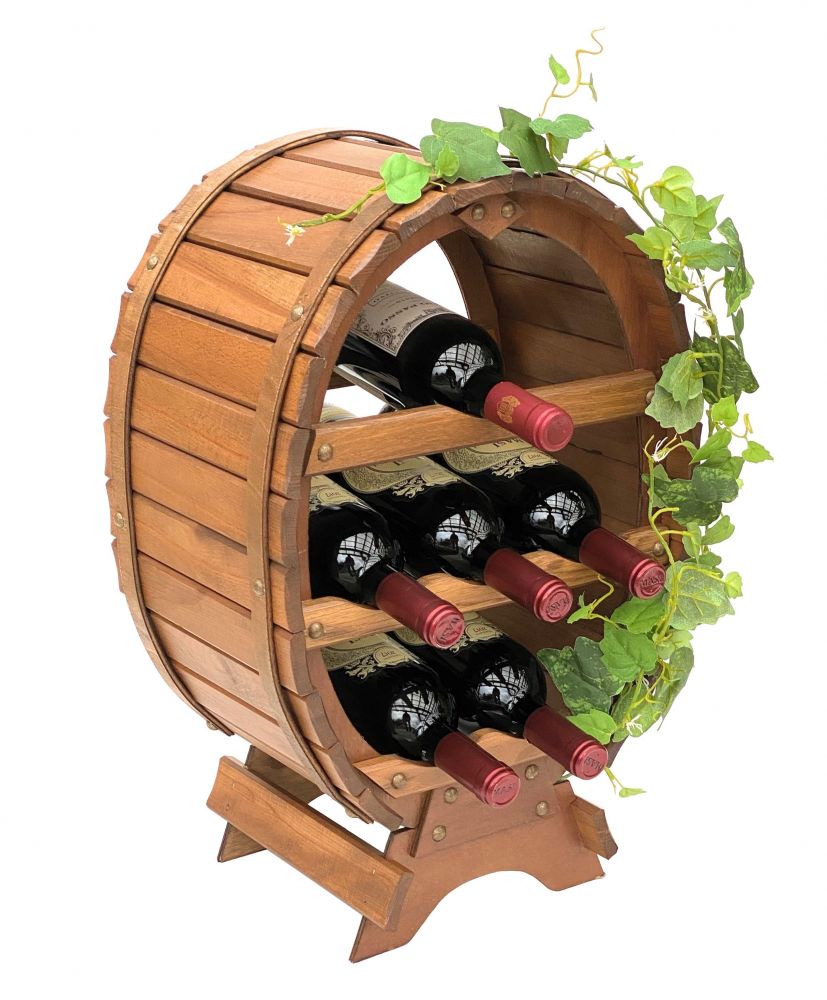 DanDiBo Weinregal Holz Stehend Weinfass 6 Flaschen Braun gebeizt Flaschenregal Flaschenhalter Fass